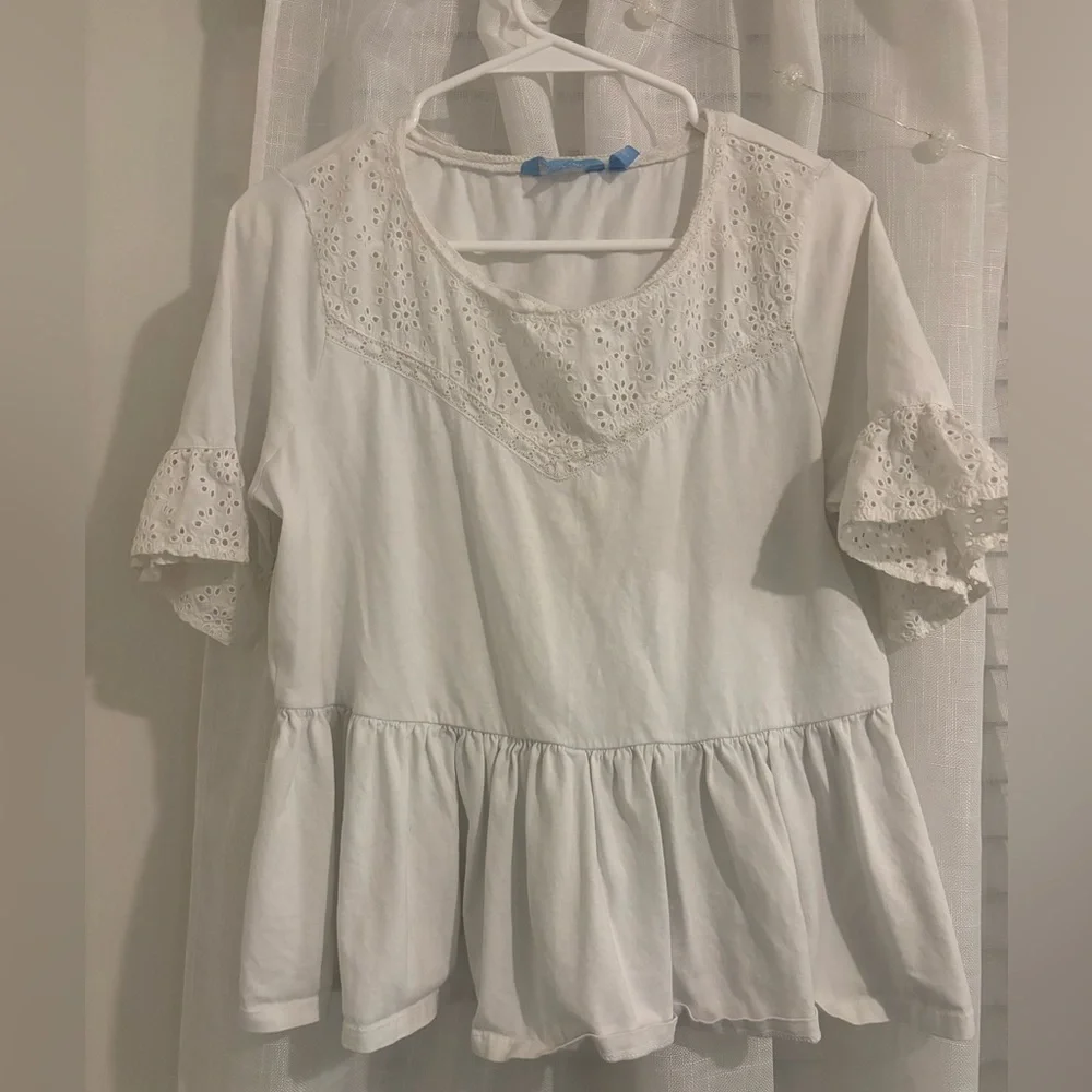 Draper James White Eyelet Peplum Top - Picture 1 of 4